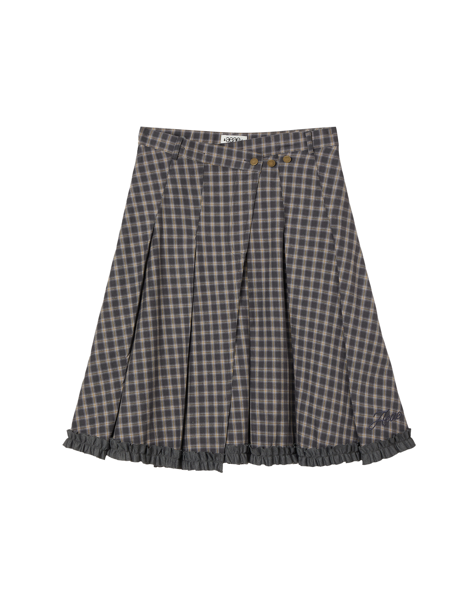 CHECK WRAP PLEATS SKIRT [GREY]